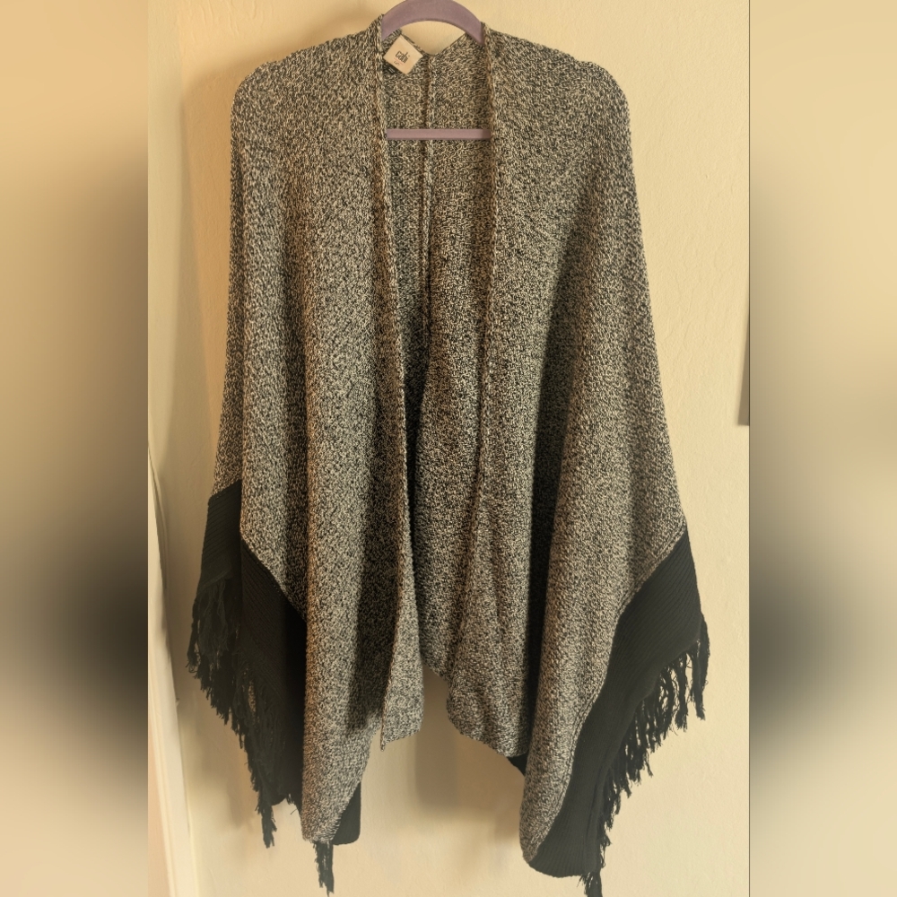 CAbi Black and Gray Poncho Sweater